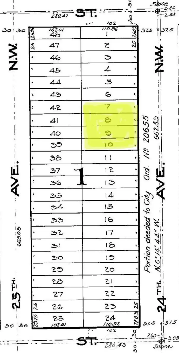 Map showing the two lots together. NW 73rd St. to the North. NW 70th St to the South.