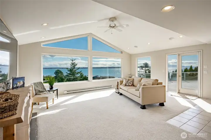 Phenomenal views from most all rooms. View from the Great room, Slightly vaulted ceiling.