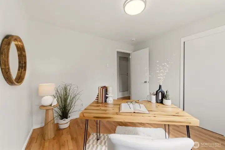 The second bedroom is shown here as an office but it does have a full closet.