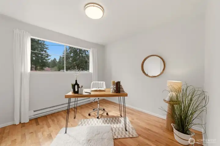 This second bedroom looks out towards the front yard.