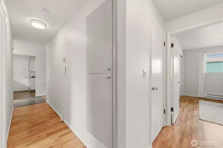 Along the hallway are storage closets.