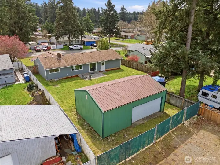 Overhead view of the home and the rear access to the shop.