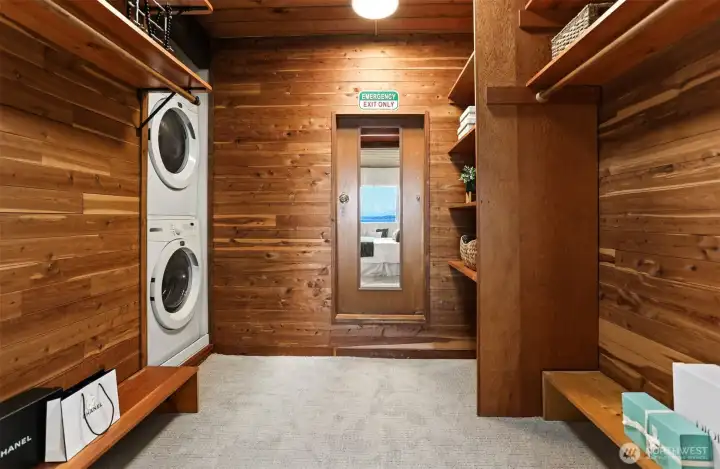 Huge cedar lined walk-in closet with laundry!