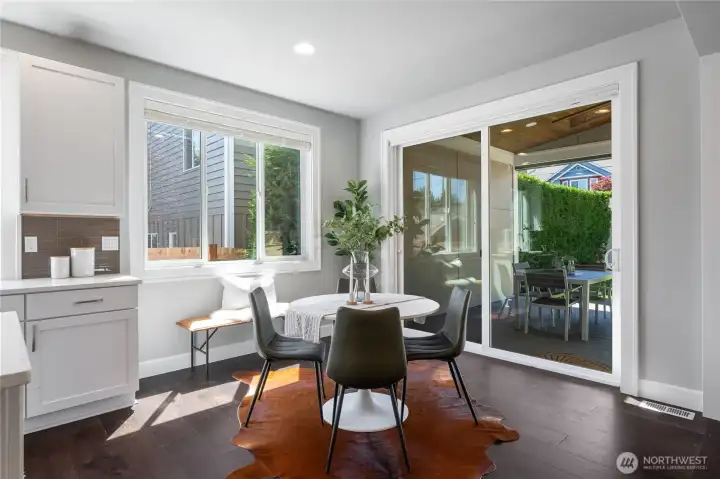 Eat in area opening to private outdoor deck.