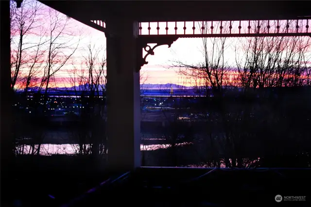 Winter sunset from the covered front porch
