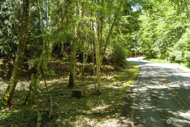 Road curves around the site.