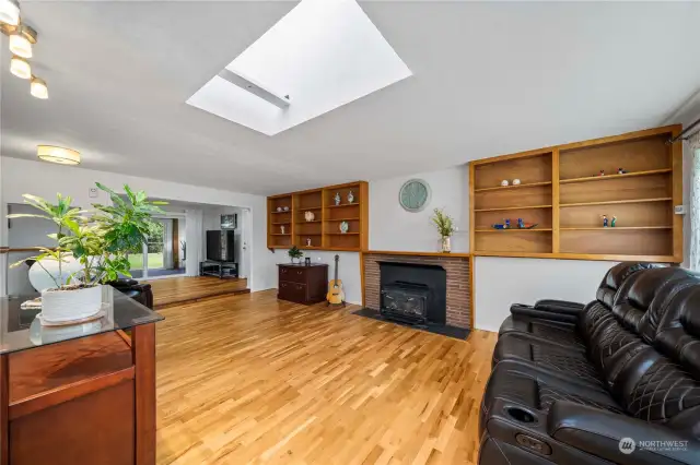 Open living room with cozy fireplace