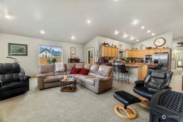 Living room open to the kitchen