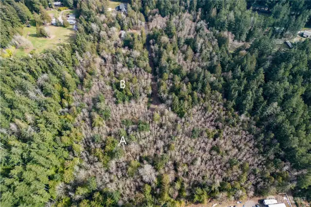 Sky shot showing Lot B, Foxden shown to the right in the center of the picture