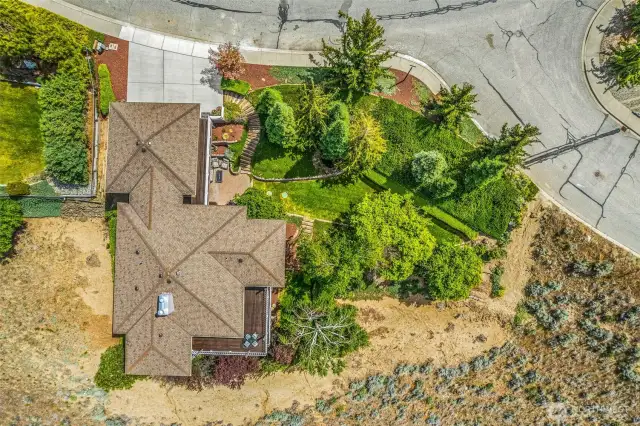 Overhead arial of home and landscaped grounds.