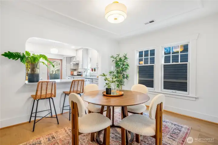 Dinning room with kitchen pass through to the newly renovated kitchen.