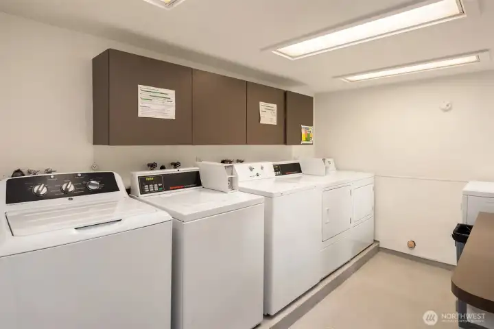 Laundry room includes three washers and three dryers. Some residents have in-unit laundry so the laundry room isn't utilized by all residents.