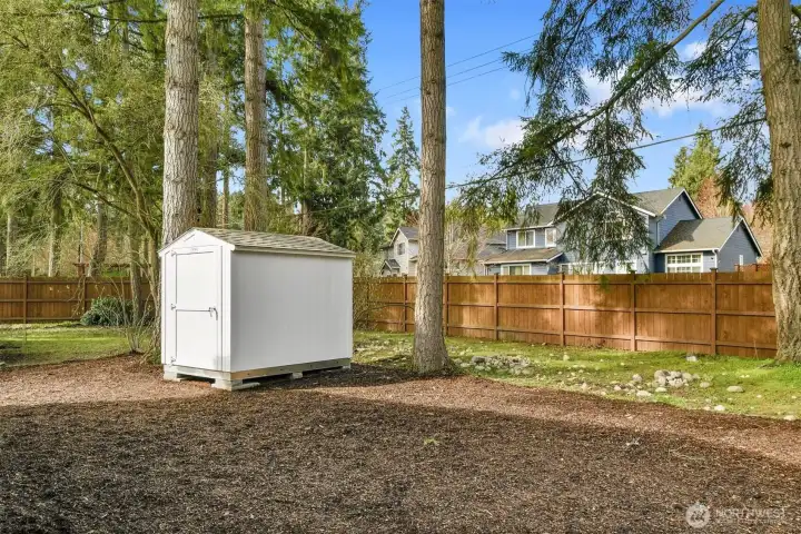 Backyard with storage shed