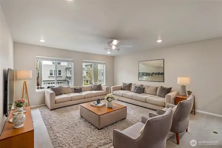 Virtually Staged upper level loft area.