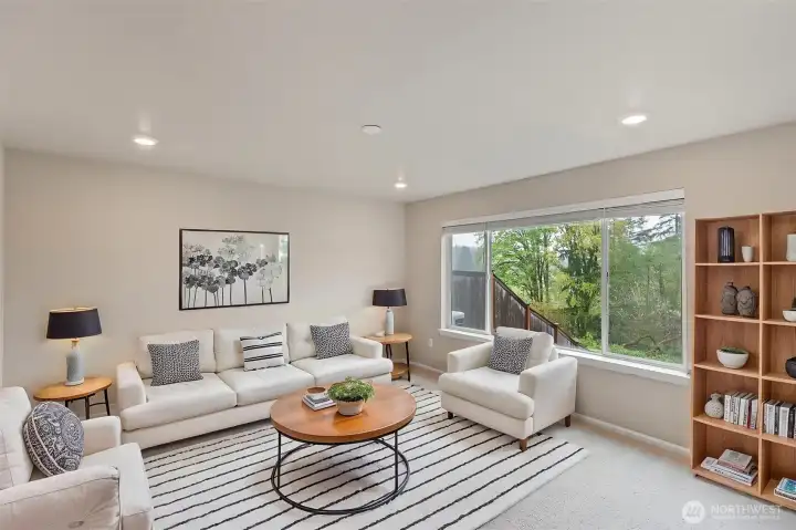 Virtually Staged. Lower Level living/rec room