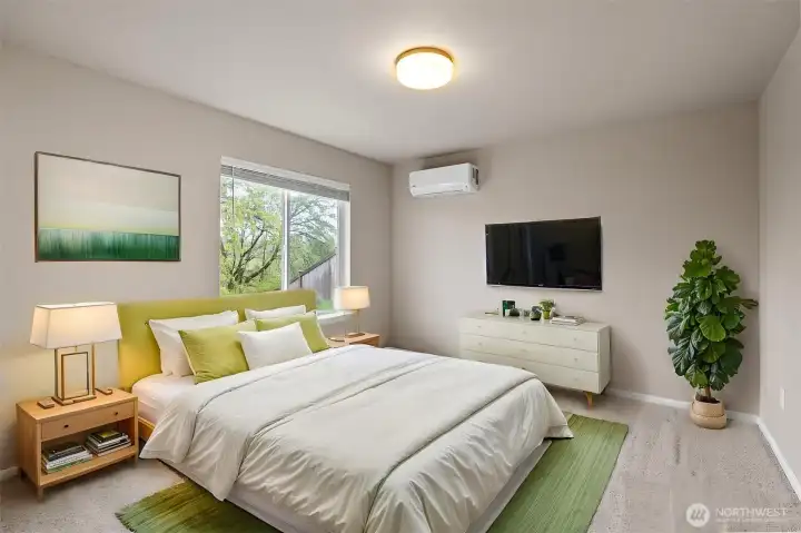 Virtually Staged. Lower Level bedroom with ductless mini split.