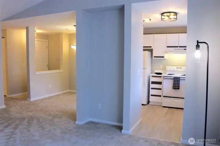 dining room on the left and kitchen on the right looking from the living room