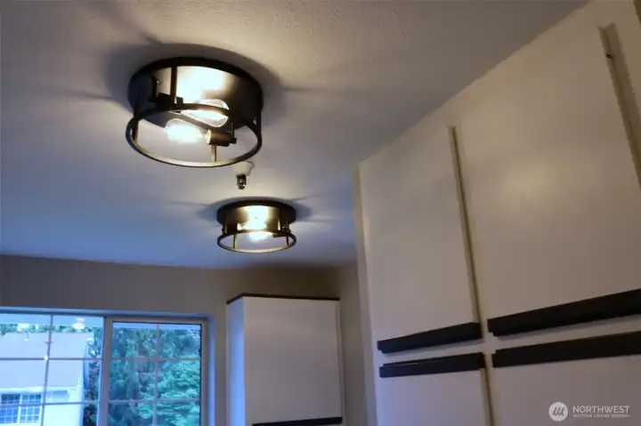detail of new light fixtures in kitchen