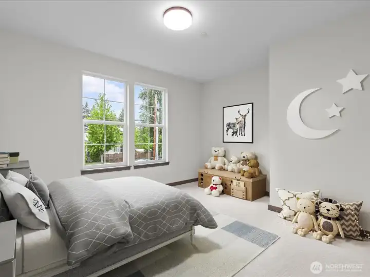 Upstairs bedroom with ensuite 3/4 BA. Virtually staged.