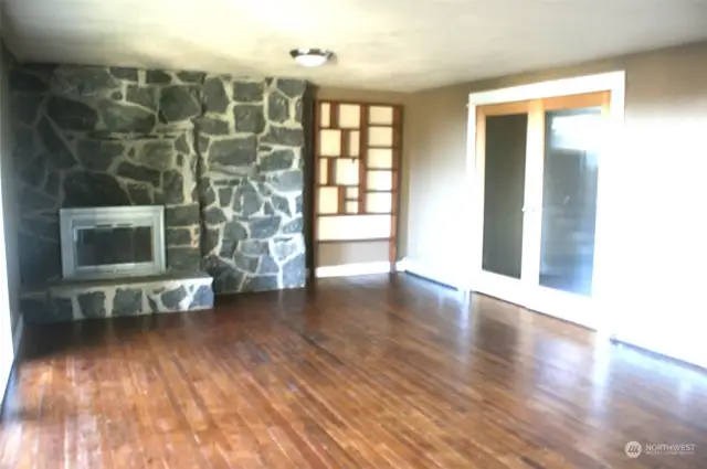 Lower level bonus room with fireplace.