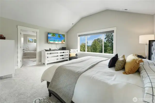 Primary Bedroom looking toward the Cascade Mtns