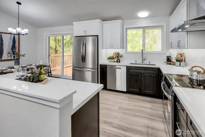 Shiny new quartz counter tops.
