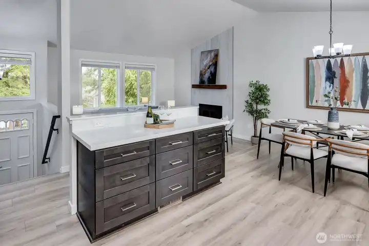 Pull out soft close drawers.