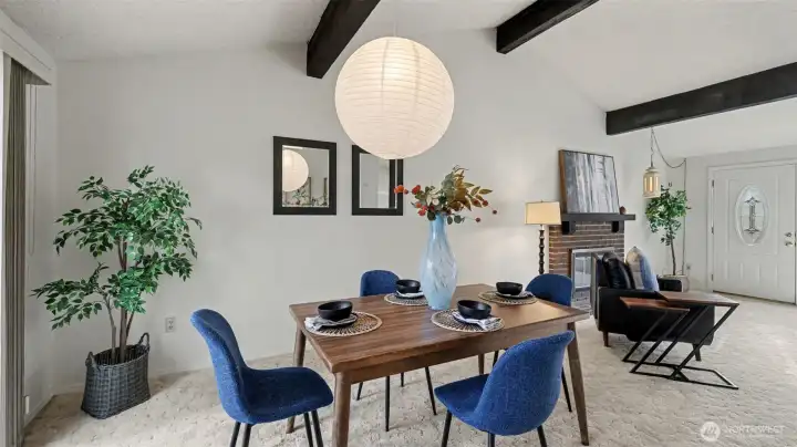 Host dinners and gatherings in this open dining area with easy indoor flow
