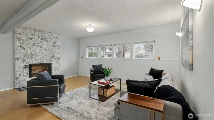 Inviting lower-level retreat with fireplace, perfect for relaxing or entertaining