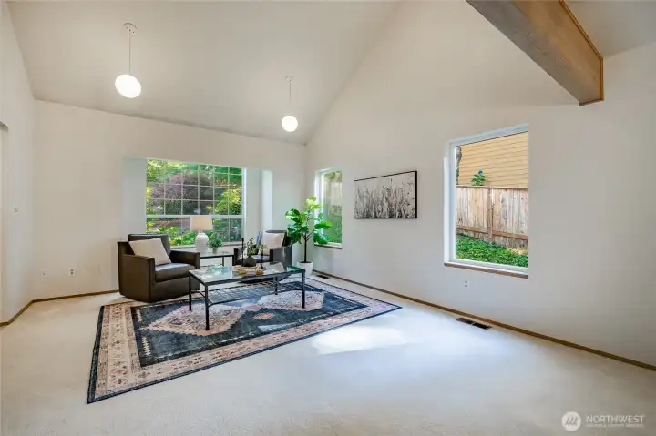 Living Room with soaring 2-story ceilings