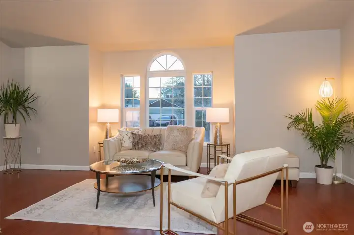 living room with vaulted ceiling
