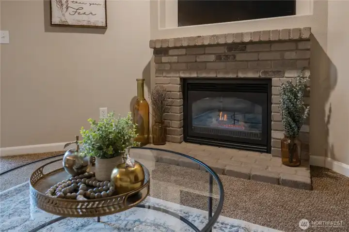 electric fireplace in recreation space