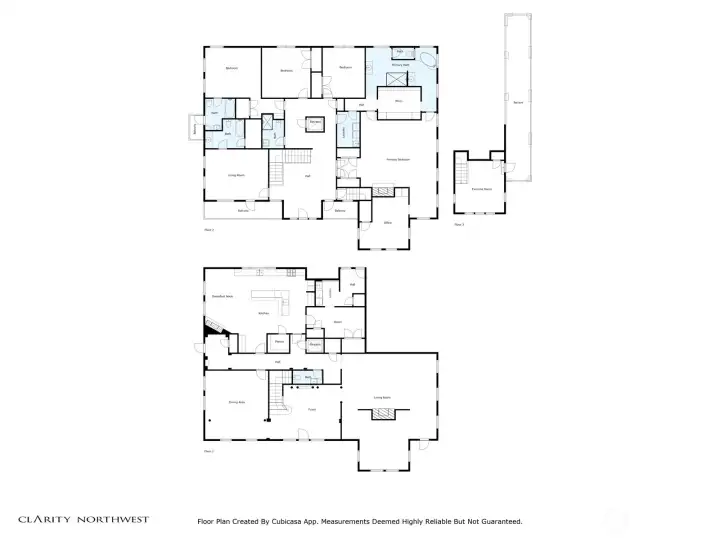 Floor plans of main, second, and third floors.