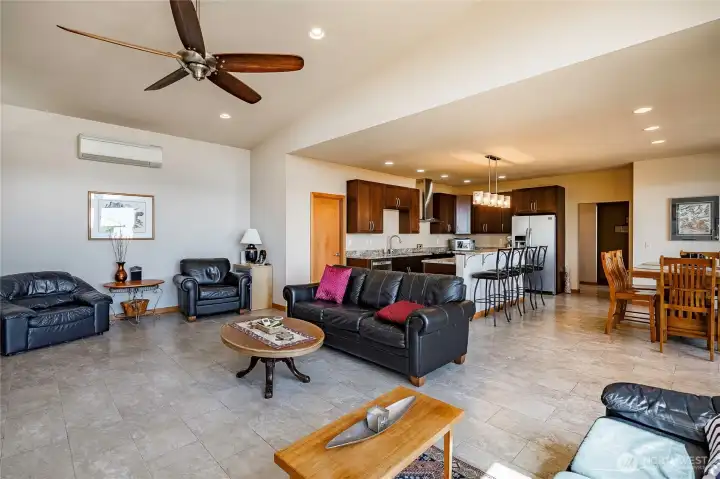 Looking back from the Great room. That is a pantry door left of kitchen cabinets.