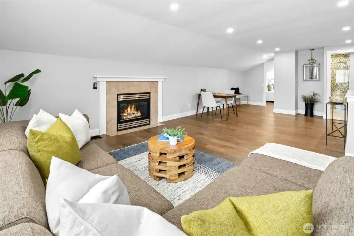 The upper level also includes a private bedroom and adjacent 3/4 bath, creating an ideal setup for guests, extended stays, or flexible multigenerational living.  Combined with the spacious bonus room and cozy gas fireplace, the level functions beautifully as its own private retreat.