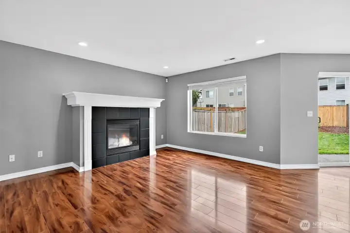 Gas fireplace in the additional family room space