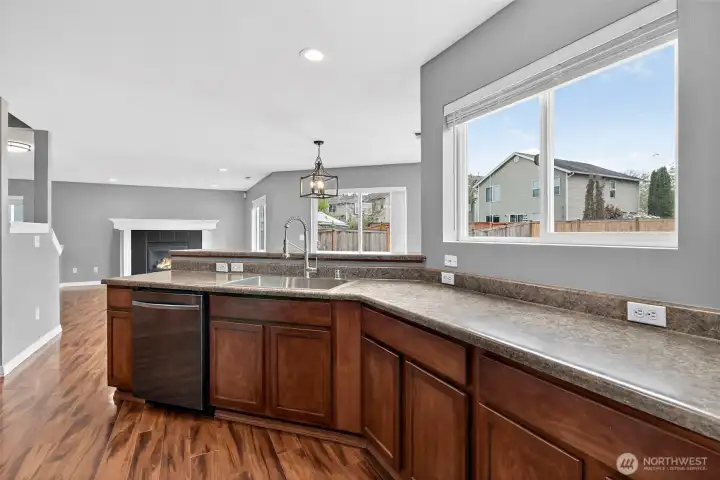 Loads of counter space, bright window