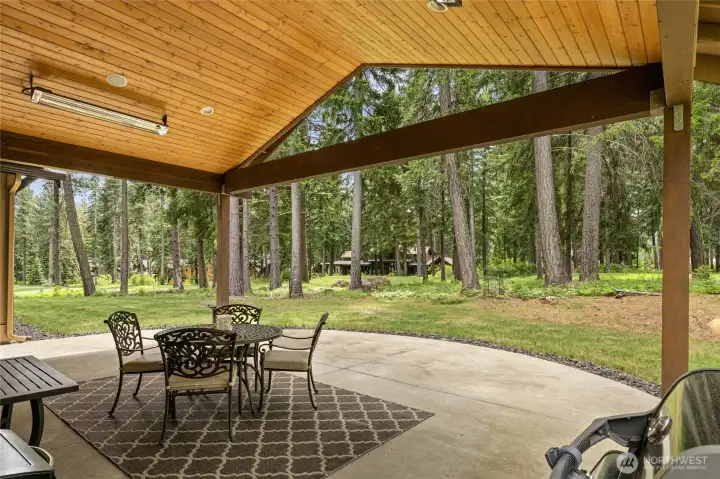 Covered outdoor patio with heaters