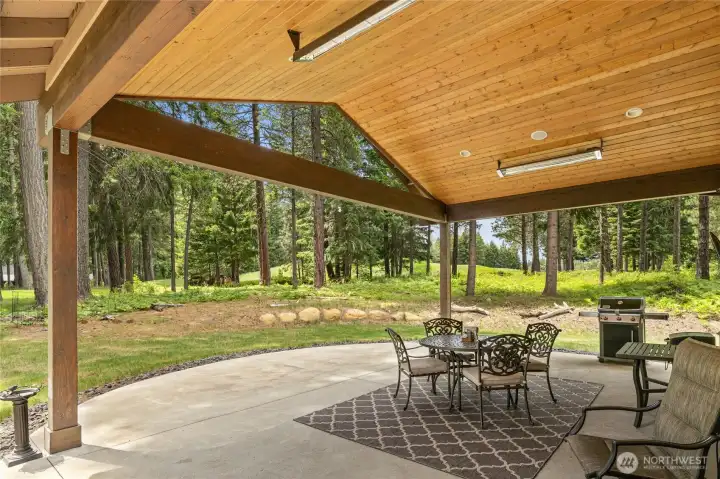 Covered outdoor patio with heaters