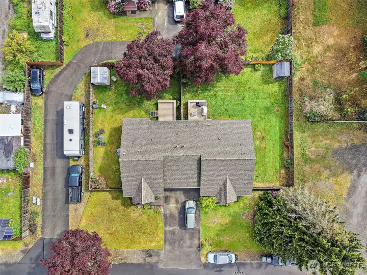 Overhead view of the property to show the attractively large yard size