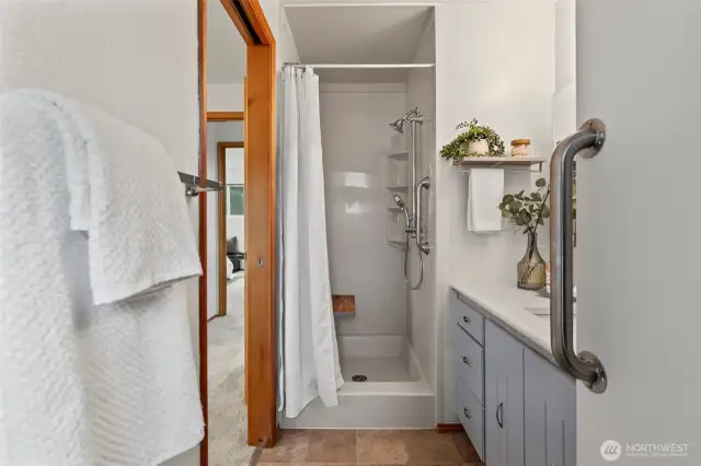 Primary bath with shower and bench