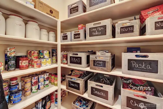 Wonderful walk in kitchen pantry.