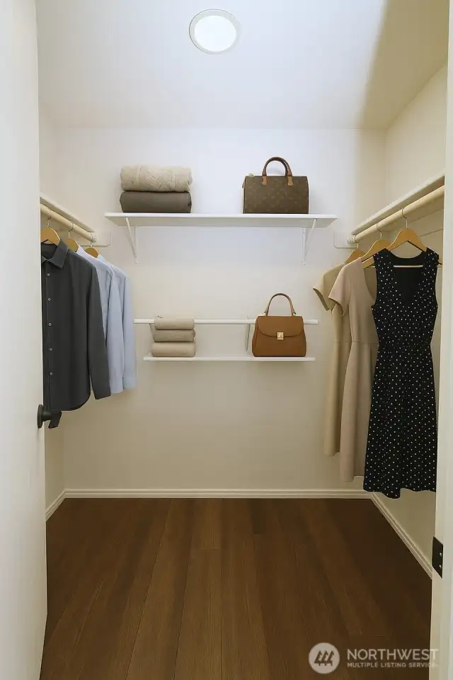 Primary Walk-In Closet, virtually staged