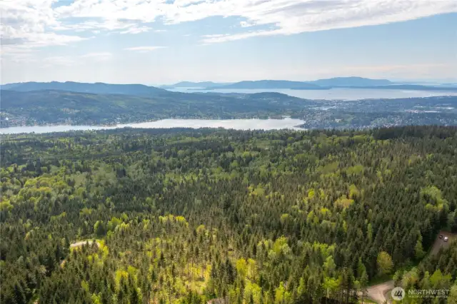 Aerial View from Lot 11 looking towards Lake Whatcom, Bellingham, Bay, & Islands