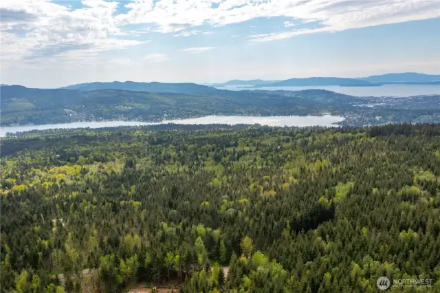 Aerial View from Lot 11 looking towards Lake Whatcom, Bellingham, Bay, & Islands