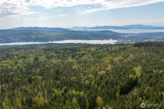 Aerial View from Lot 11 looking towards Lake Whatcom, Bellingham, Bay, & Islands
