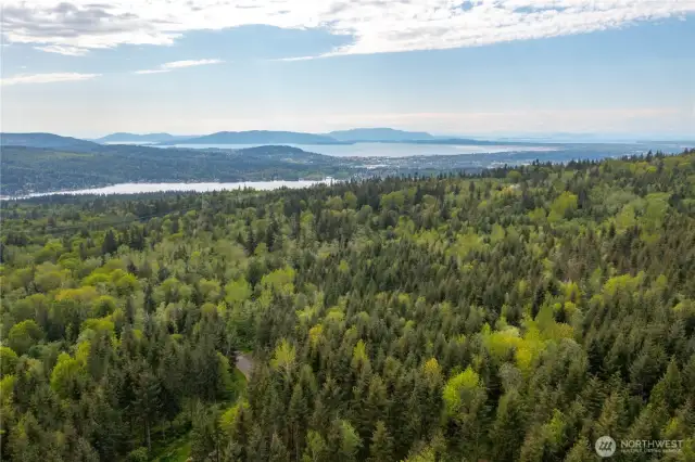 Aerial View from Lot 11 looking towards Lake Whatcom, Bellingham, Bay, & Islands
