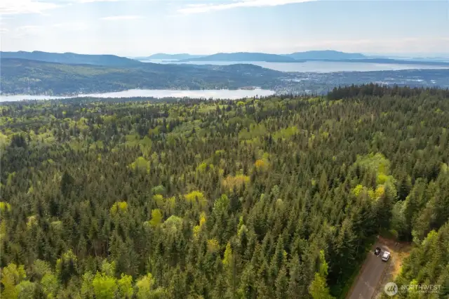 Aerial View from Lot 11 looking towards Lake Whatcom, Bellingham, Bay, & Islands