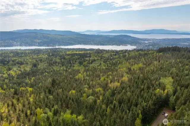 Aerial View from Lot 11 looking towards Lake Whatcom, Bellingham, Bay, & Islands