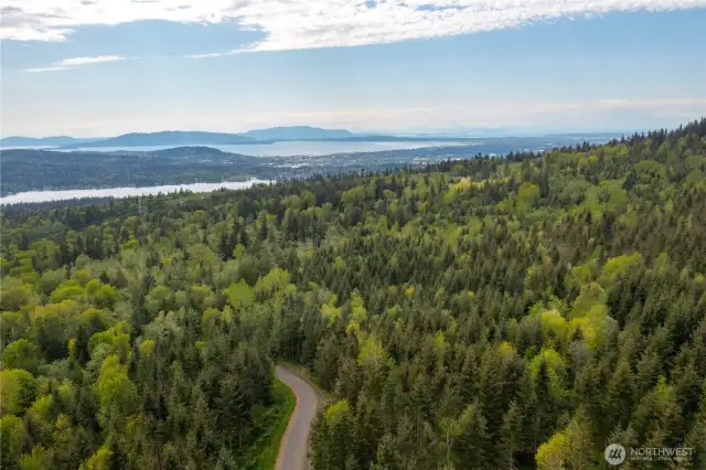 Aerial View from Lot 11 looking towards Lake Whatcom, Bellingham, Bay, & Islands